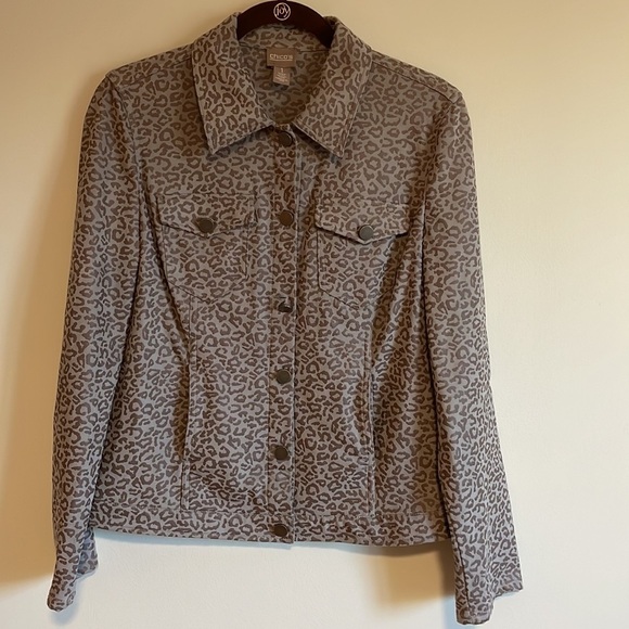 Animal Print Jacket Chicos Gray Cheetah Leopard Contemporary Edgy Glam Modern - Picture 1 of 16